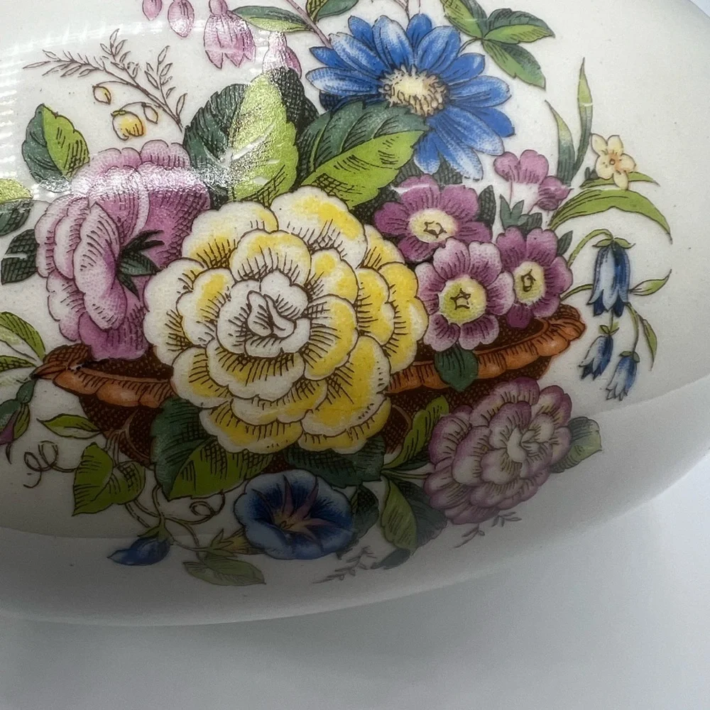 Vintage Covered Oval White With Florals Serving Dish With Lid Unmarked God Cond
